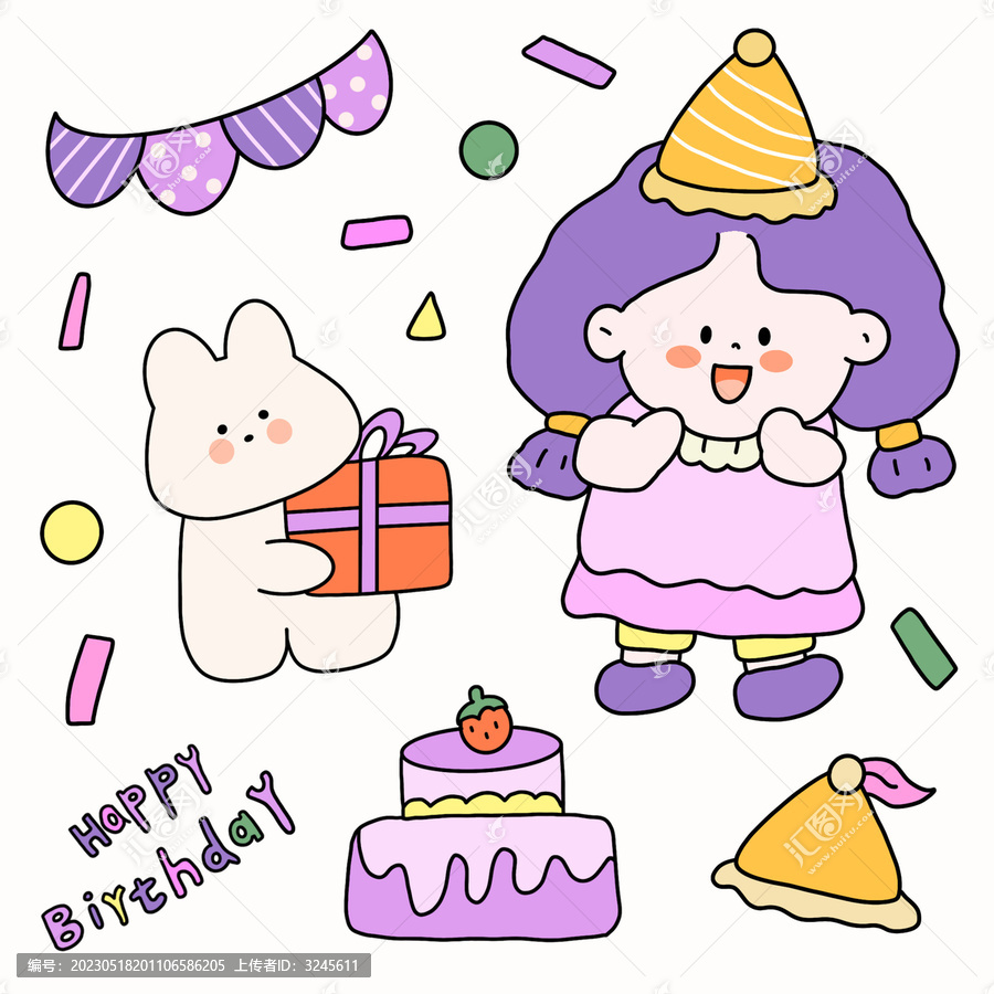 生日快樂簡筆畫手帳素材貼紙