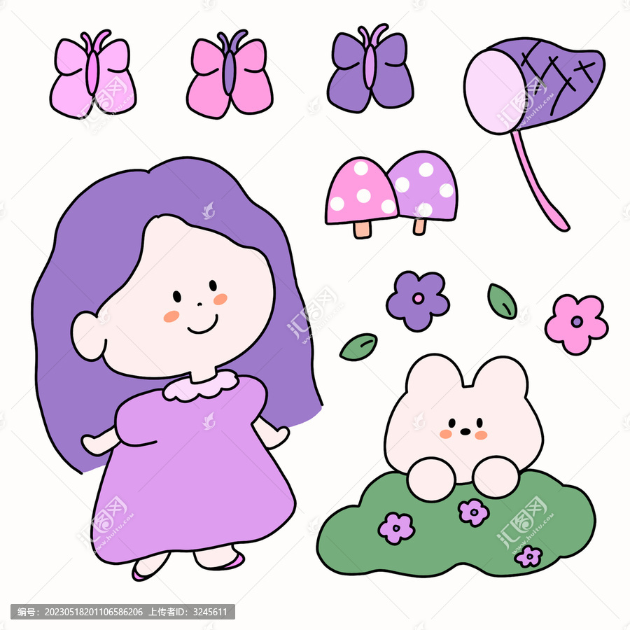 抓蝴蝶手帳小女孩貼紙