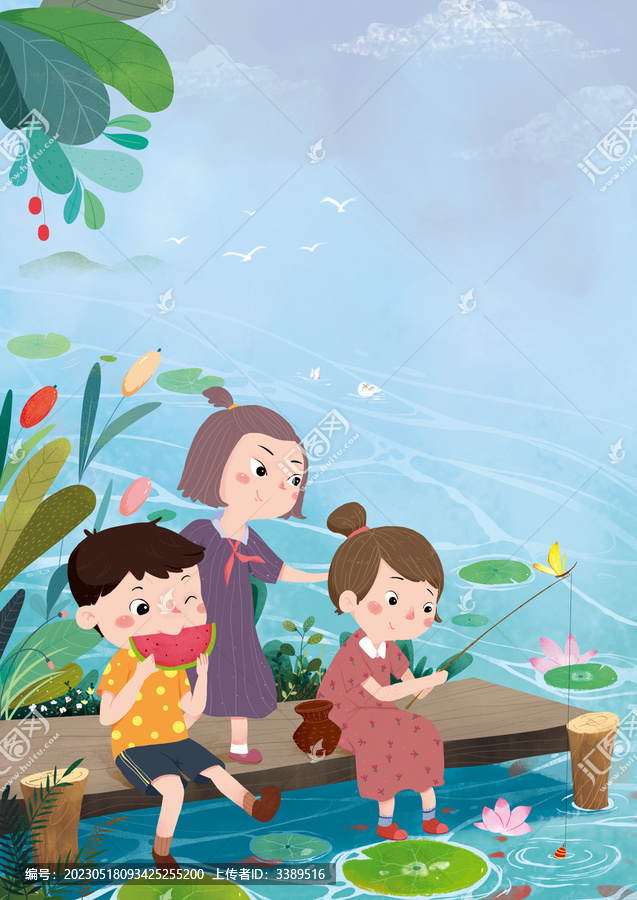 小河邊釣魚(yú)