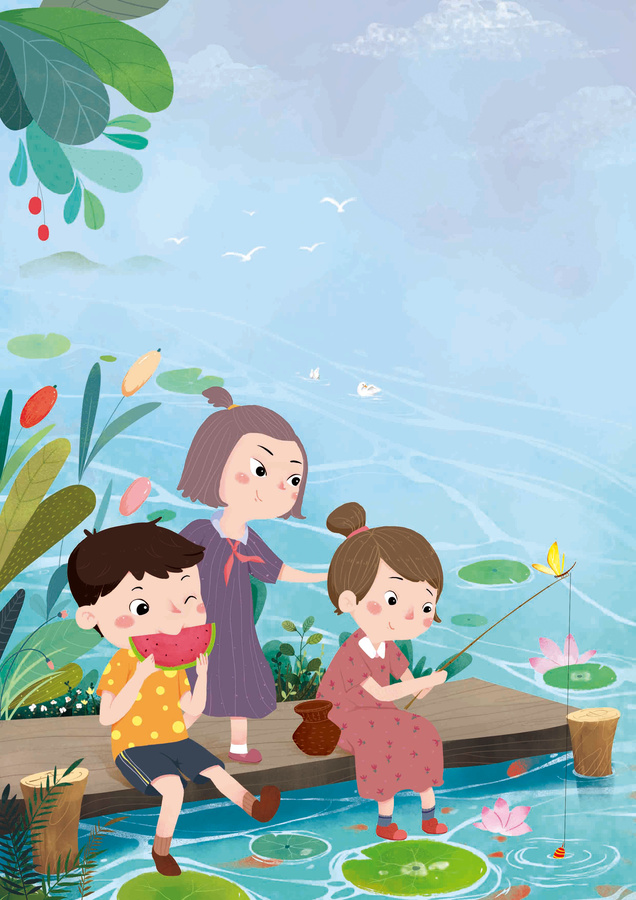 小河邊釣魚(yú)