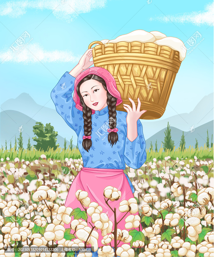 摘棉花的少女