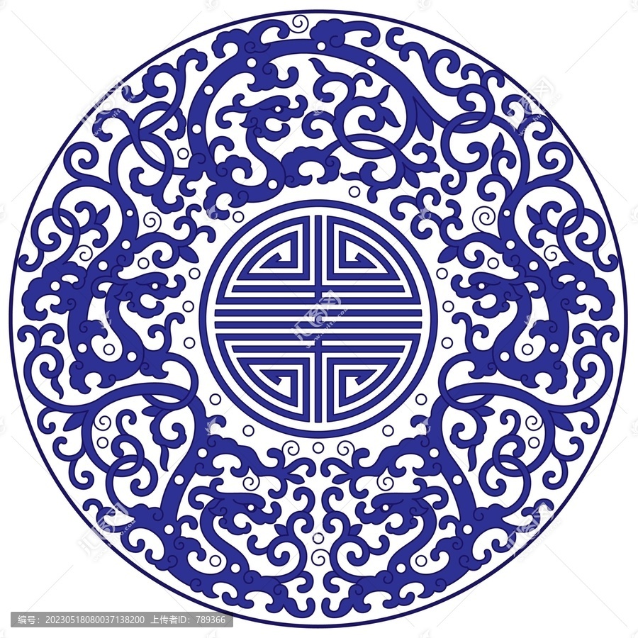 青花壽字纏枝夔龍紋