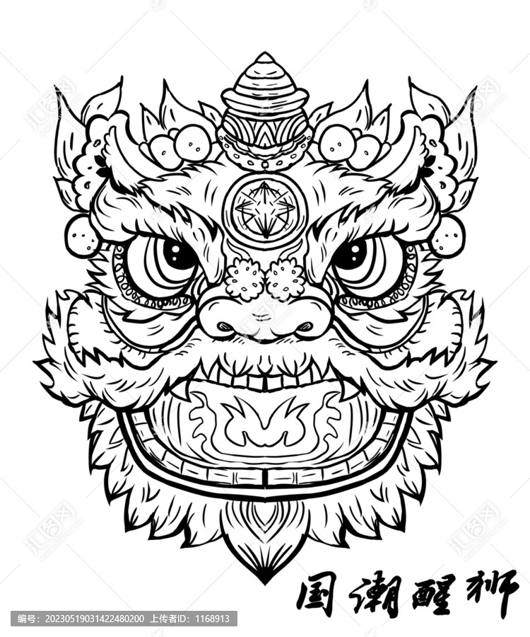 國潮獅子線稿圖