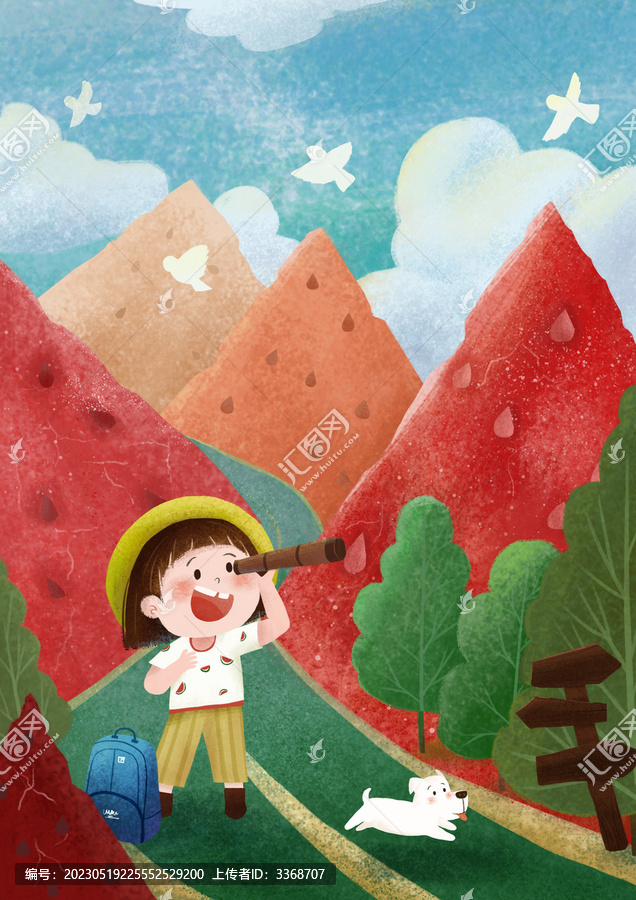 夏天女孩西瓜山探險(xiǎn)旅游