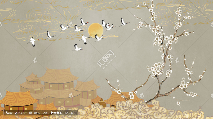 中式花鳥背景墻