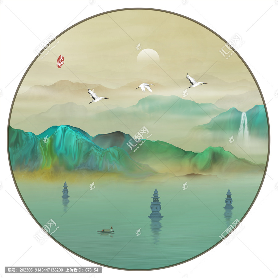 三潭映月山水畫