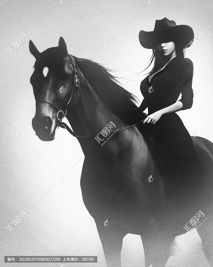 美女騎馬人物素描非真人