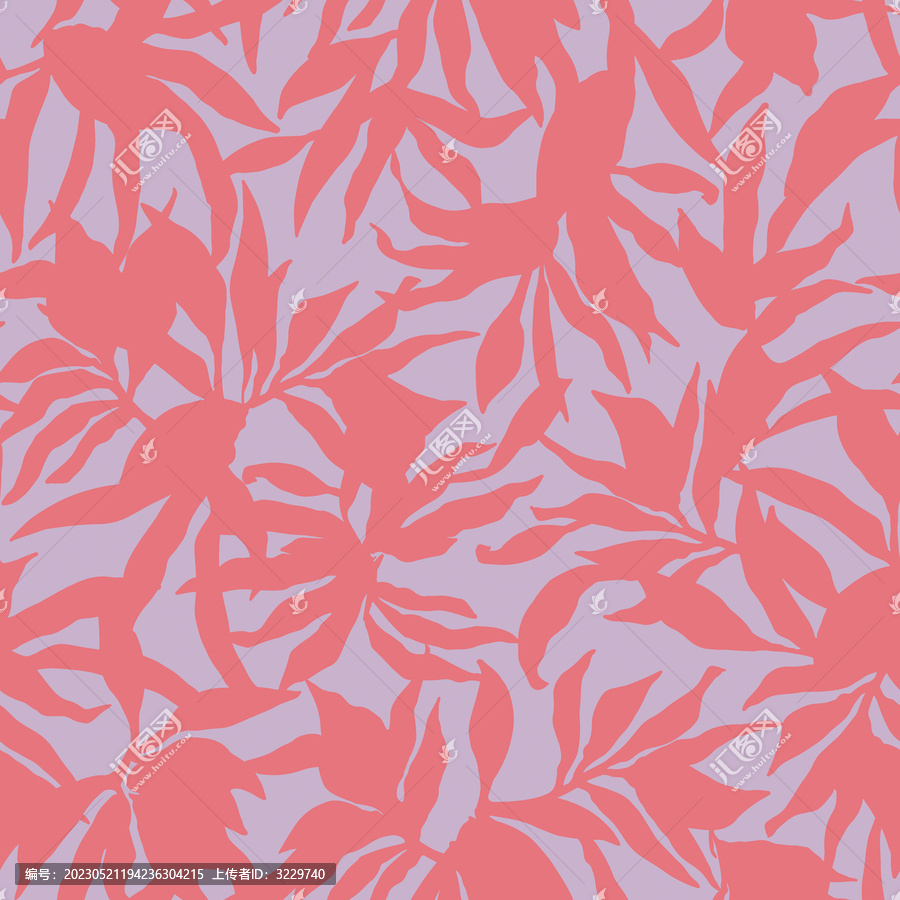 淺紫底粉紅樹(shù)葉花