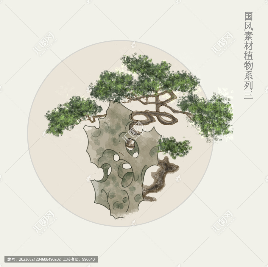 國畫風(fēng)植物松