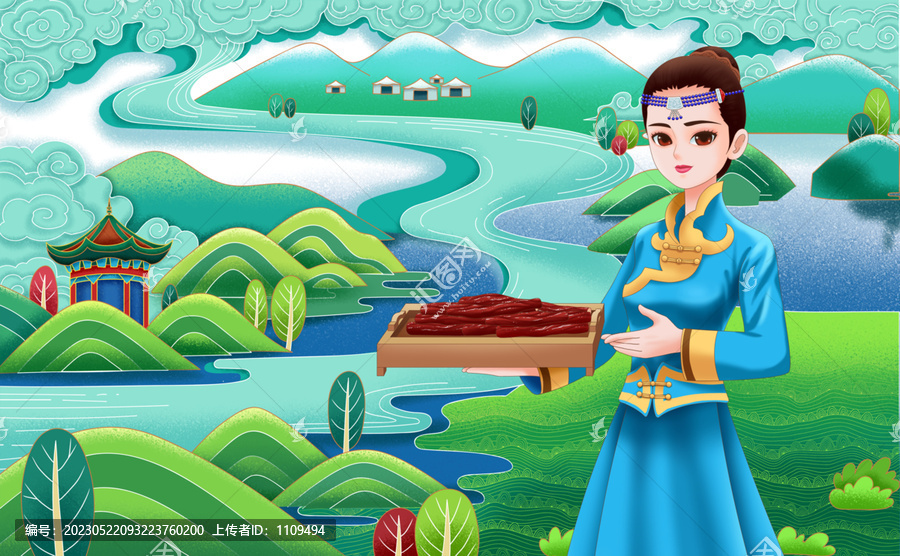 內(nèi)蒙古風(fēng)干牛肉干包裝插畫