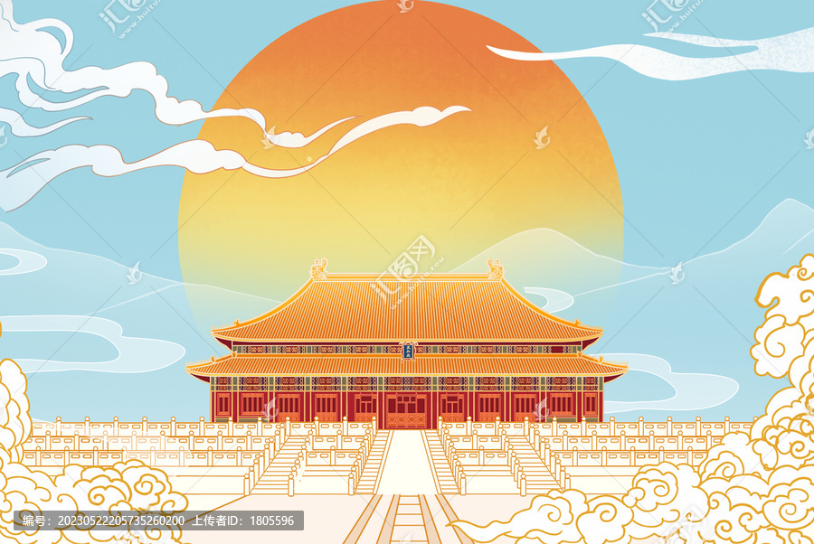 故宮太和殿古建筑插畫分層