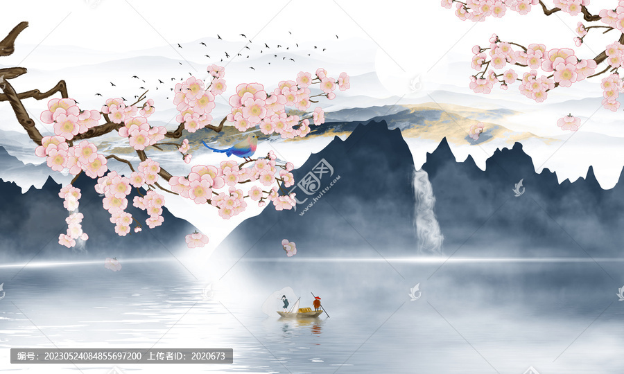 新中式梅花山水