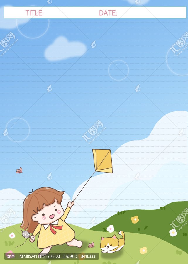 女孩放風(fēng)箏拍紙本