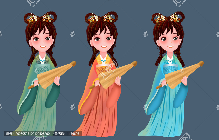 可愛女孩雨傘插畫