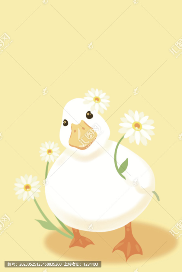 洋甘菊小鴨手繪插畫