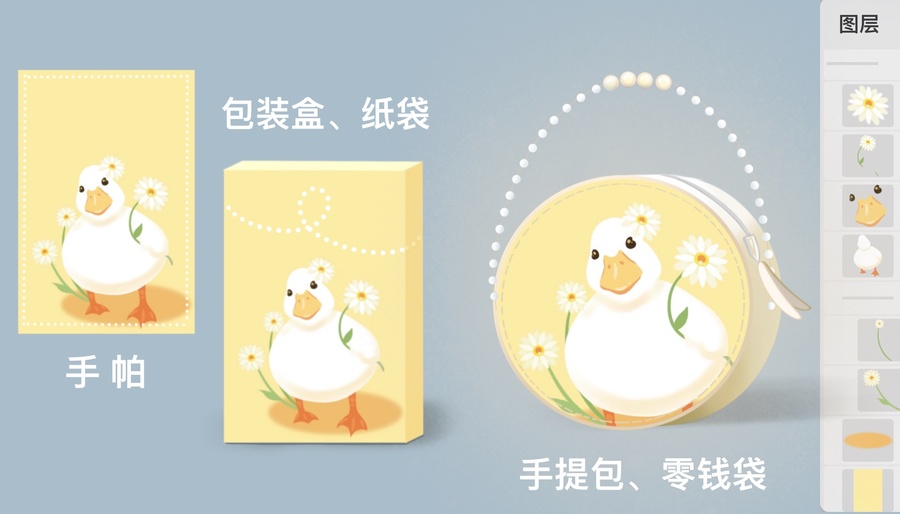 洋甘菊小鴨手繪插畫