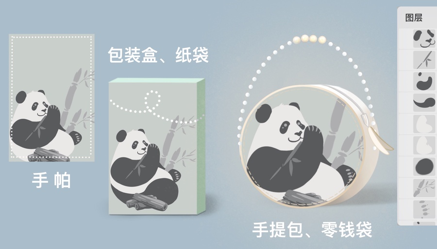 大熊貓吃竹烤竹炭可愛