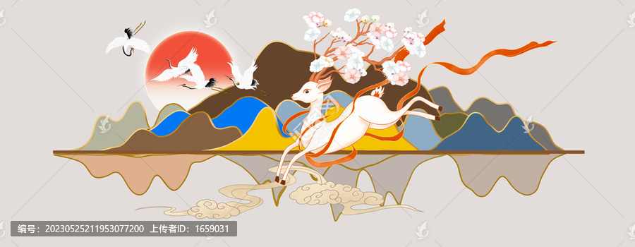 麋鹿裝飾畫背景墻
