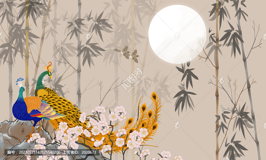 新中式花鳥背景墻