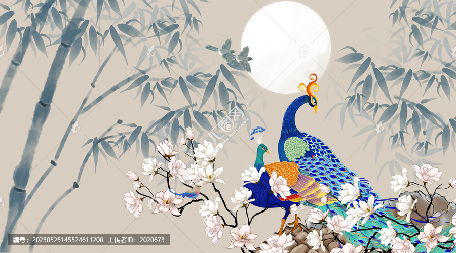 水墨竹子花鳥(niǎo)背景