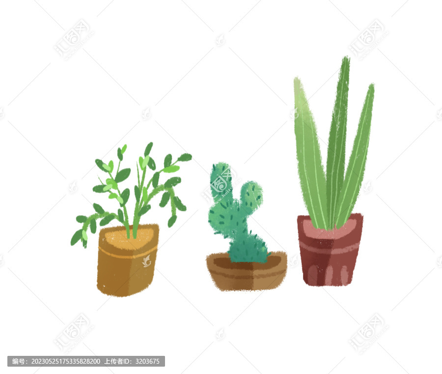 綠植仙人掌盆景手繪插畫元素