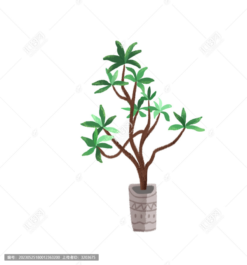 盆栽綠植手繪插畫元素素材