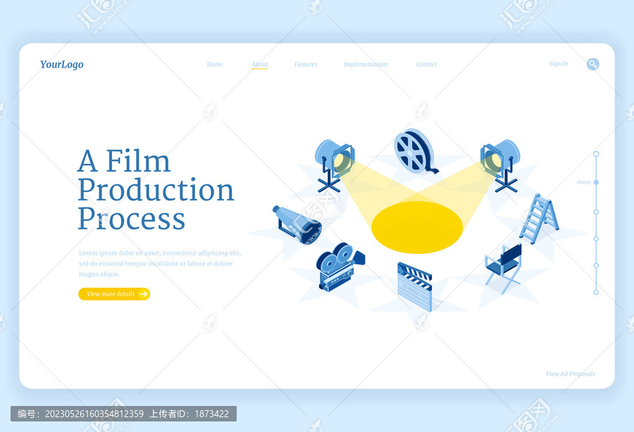 电影制作等距风格着陆页设计