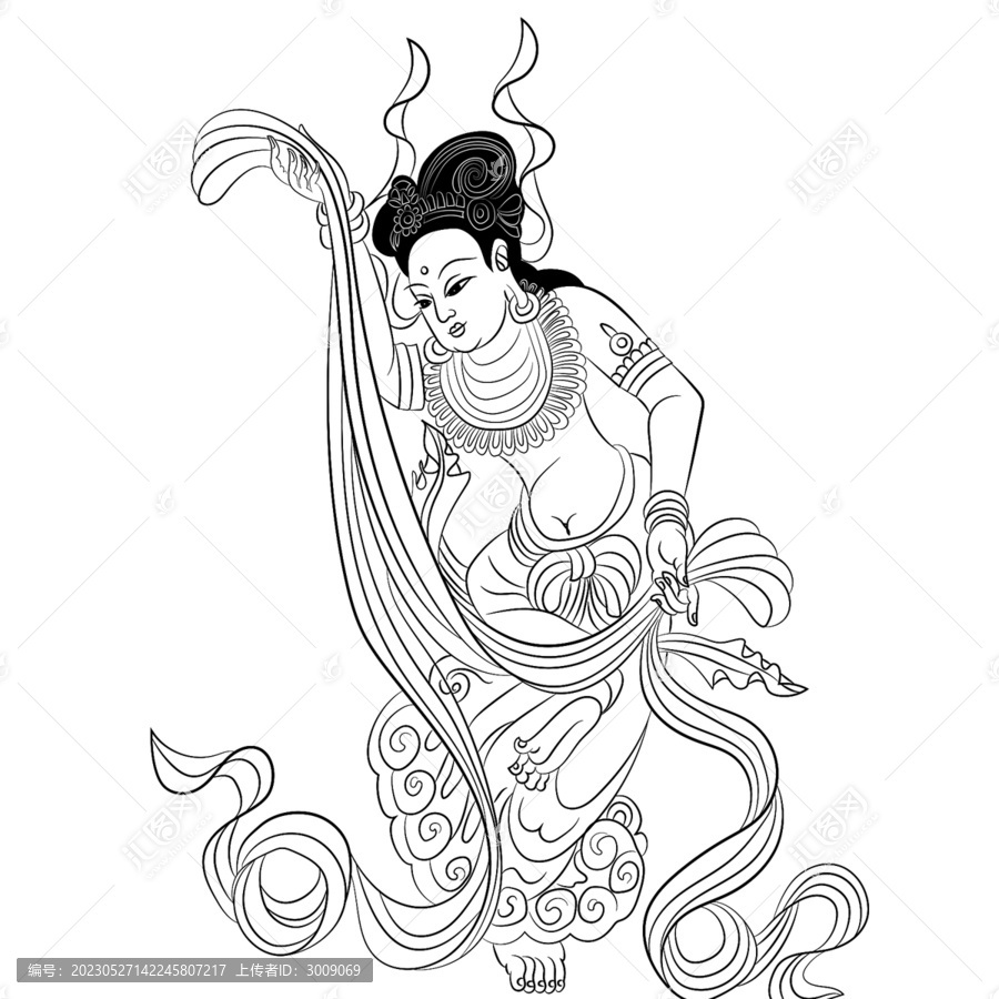 敦煌壁畫舞樂矢量線描