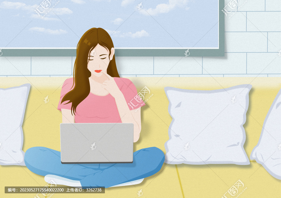 女孩休閑上網(wǎng)插畫
