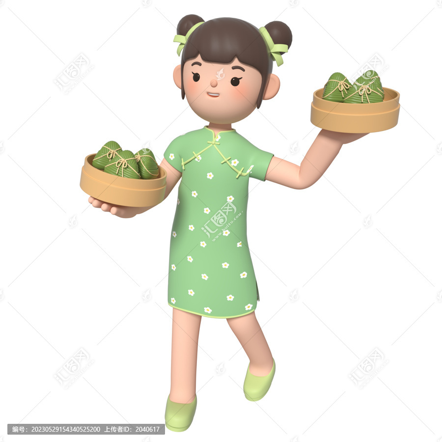 3D國(guó)潮卡通少女端粽子