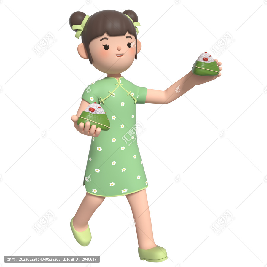3D建模國潮卡通少女拿粽子