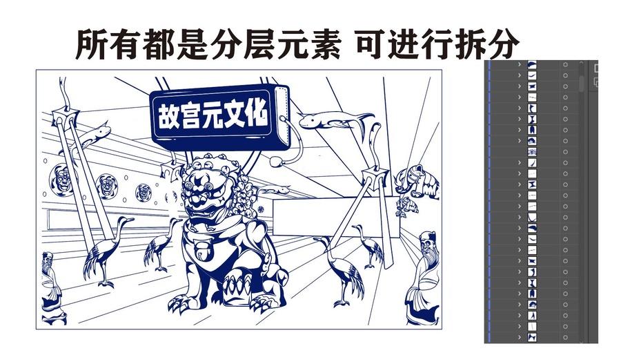 故宮插畫線稿