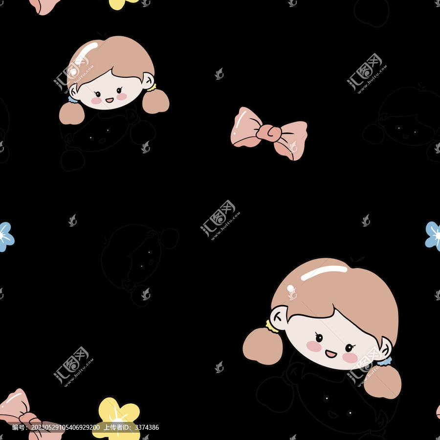 妹妹頭卡通女孩子四方連續(xù)
