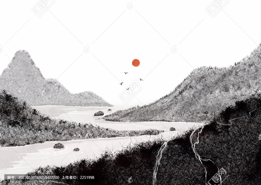 水墨寫意山水圖