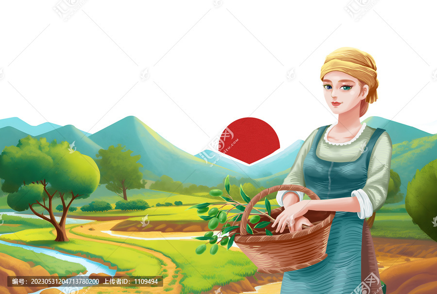 歐美田園風(fēng)格手繪插畫