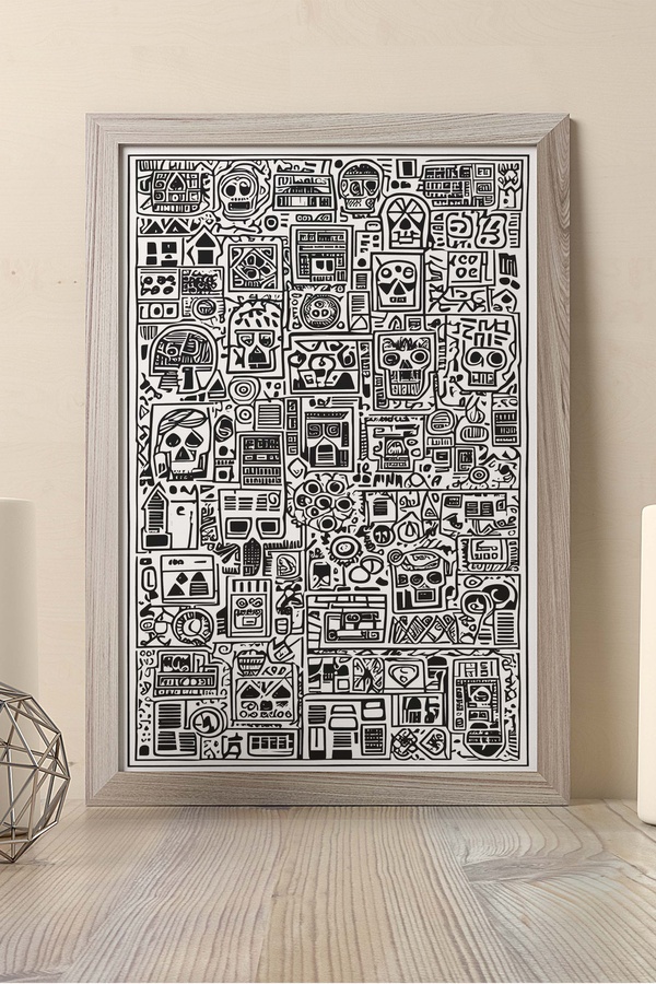 黑白插畫卡通涂鴉裝飾畫