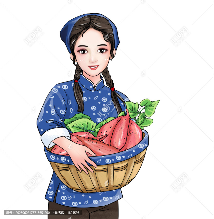 農(nóng)家女地瓜紅薯插畫