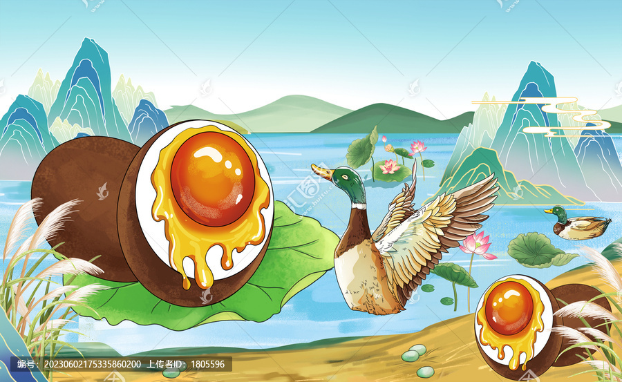 紅泥烤鴨蛋插畫分層