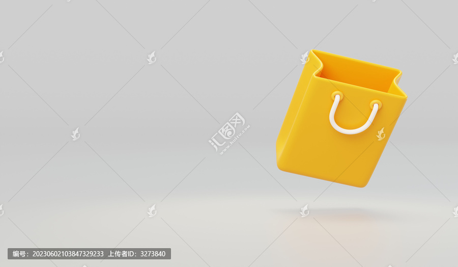 电商网购购物袋子3D促销黄色