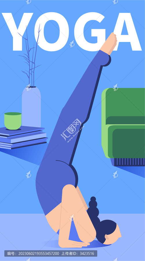 女性室內(nèi)運動瑜伽扁平插畫