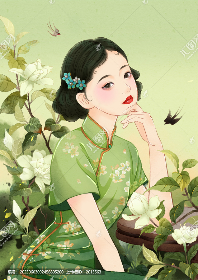 民國風梔子花女孩