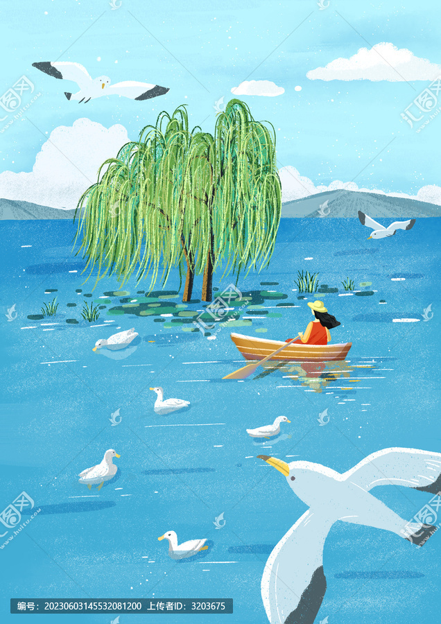 湖邊風(fēng)景插畫裝飾畫