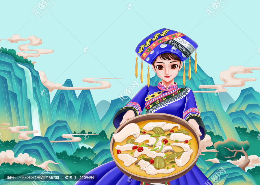 少數(shù)民族酸菜魚產(chǎn)品包裝插畫