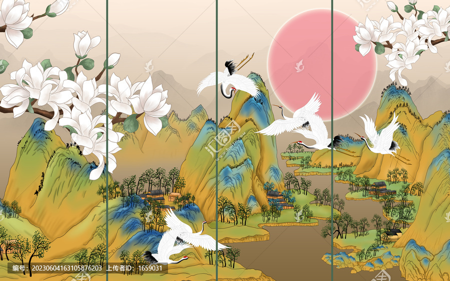 玉蘭花山水插畫