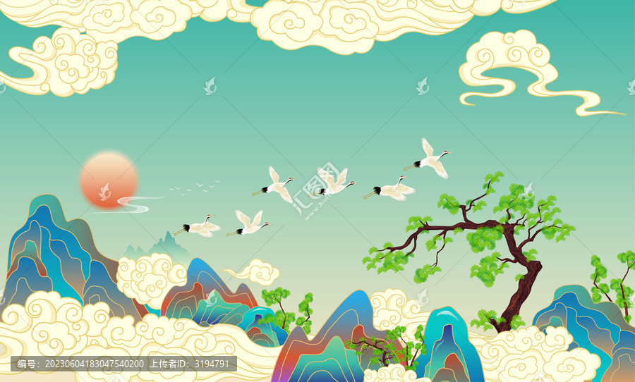 山水國潮意境插畫