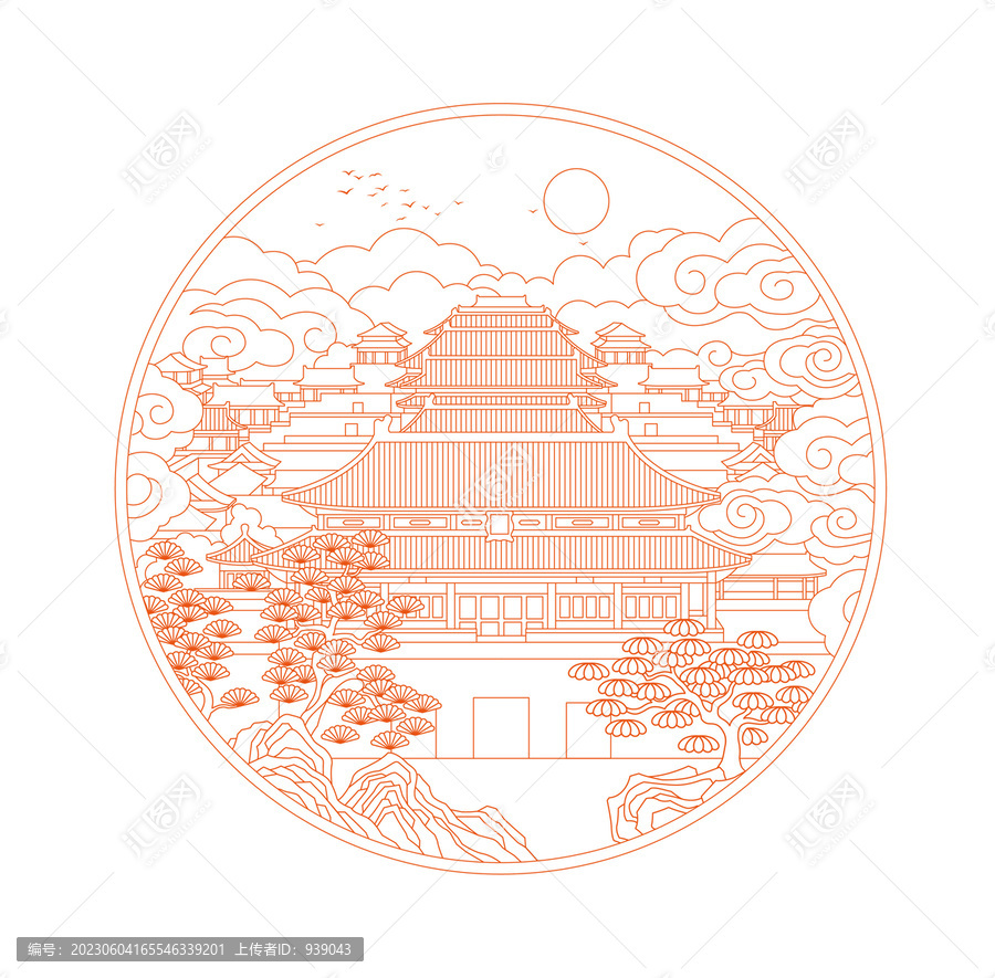 故宮圓形線描