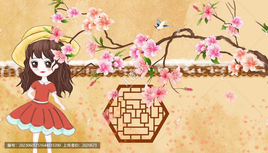 桃花美女插畫
