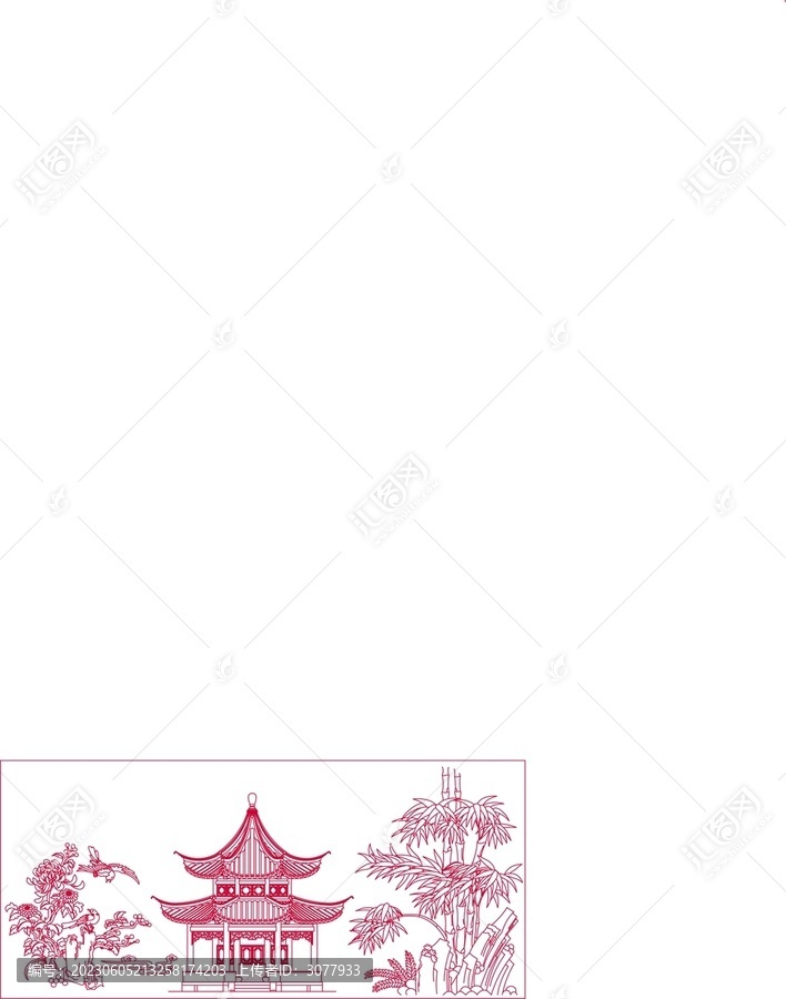菊花亭子竹子圖