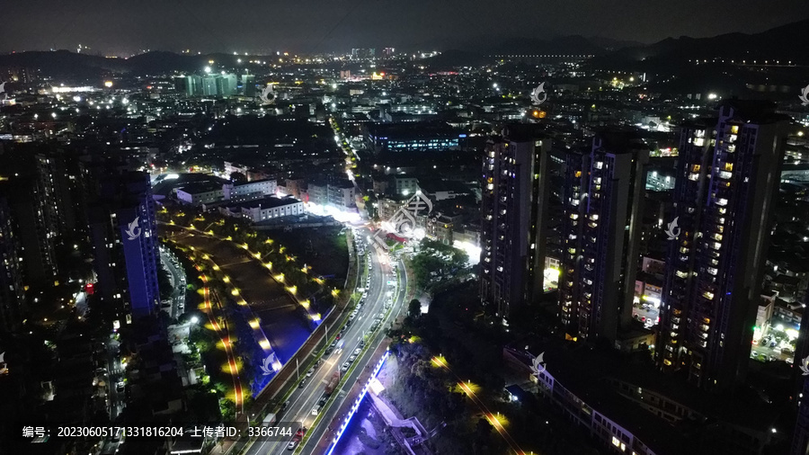 航拍广东东莞夜景