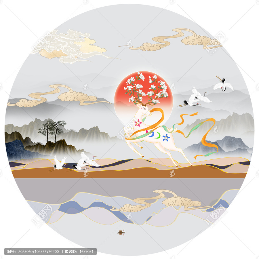 新中式九色鹿插畫